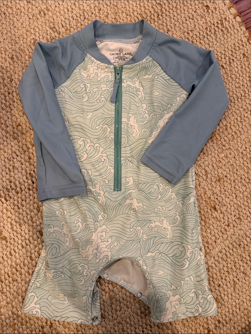 Caden Lane Kids' Light Blue Wave-Print Rashguard One-Piece Swim Suit